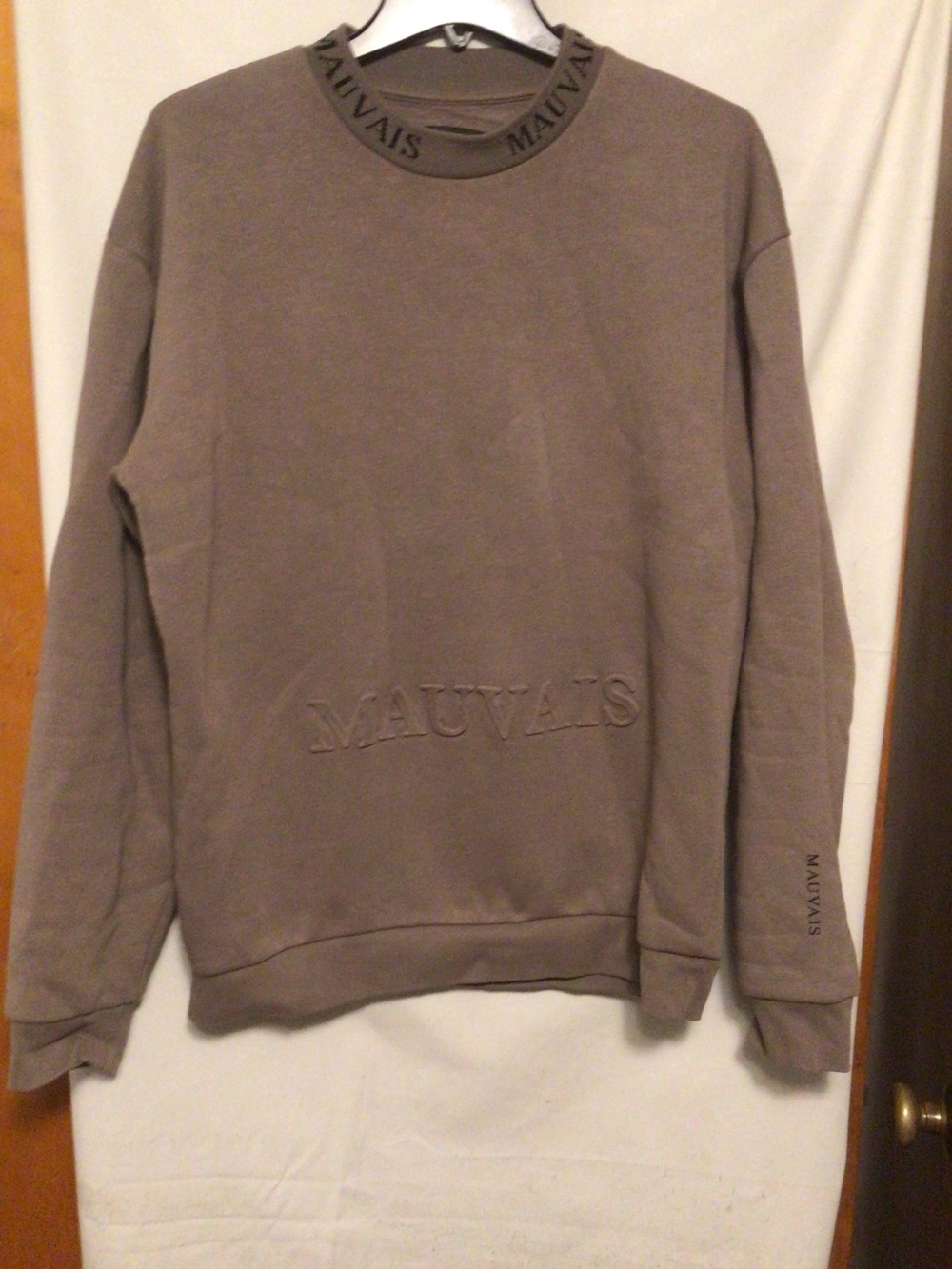 MAUVAIS sweatshirt spelt out logo in front SZ M minimalist  ,casual chic ,ward r